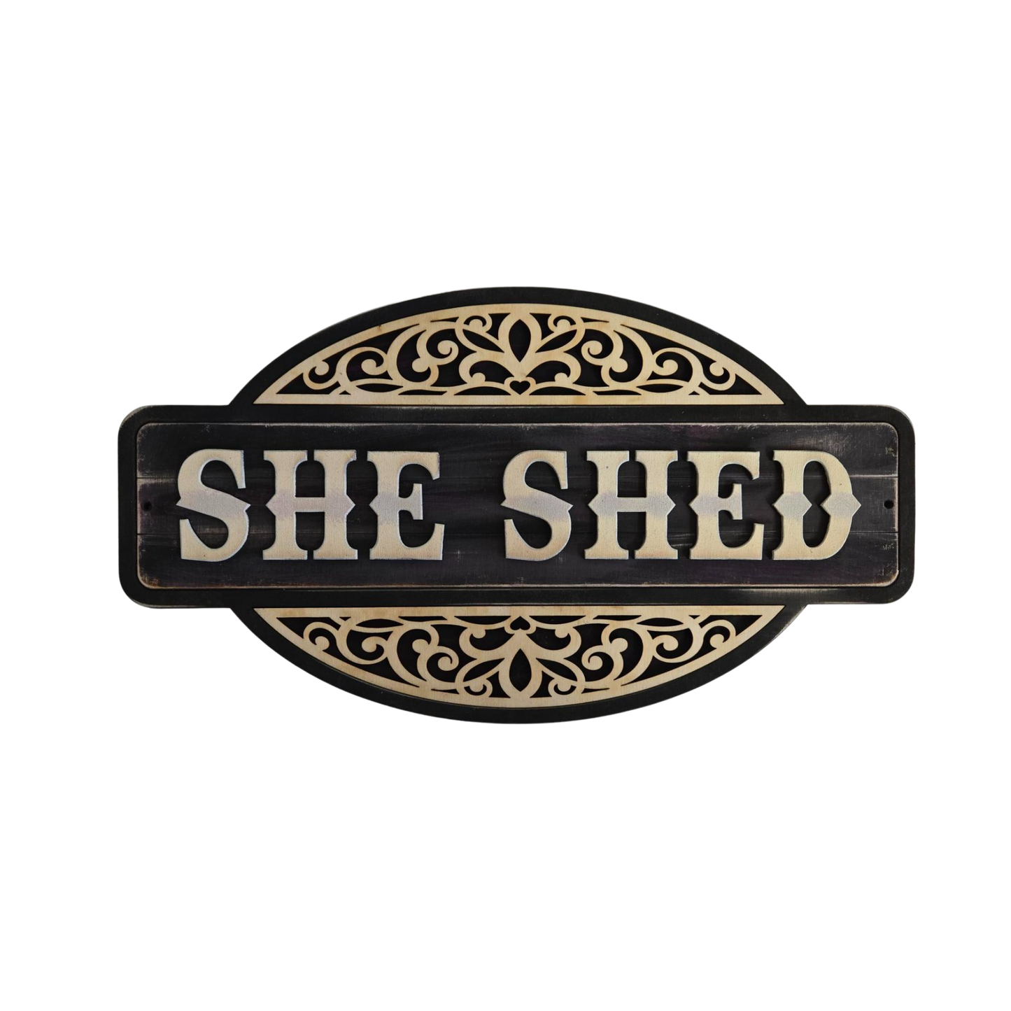 She Shed Wooden Sign – Laser Cut Rustic Garden & Backyard Decor