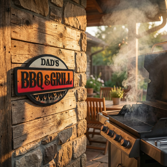 Dad’s BBQ & Grill Wooden Sign – Laser Cut Rustic Man Cave & Patio Decor