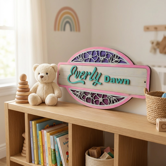 Personalized Baby Name Wooden Sign – Laser Cut Nursery & Kids Room Decor