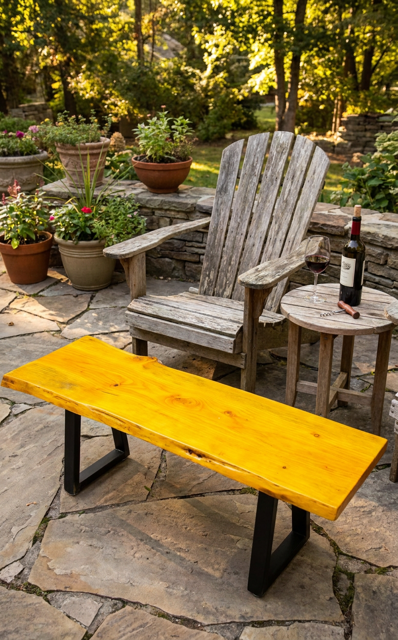 Live-Edge Wood Bench with Adjustable Metal Legs | Rustic Industrial Furniture – It's Knot Unusual