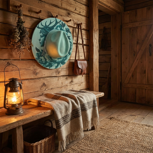 Vegan Suede Laser Etched Hat – Forest Fairy Design | Artisan Boho Wide Brim Hat Light Green (Khaki) Color