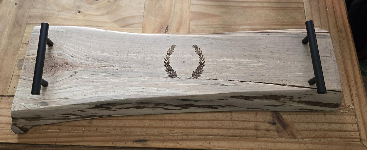 Personalized Live-Edge Charcuterie Board with Handles | Custom Monogram Serving Board
