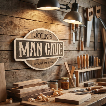 Personalized Man Cave Wooden Sign – Laser Cut Rustic Wall Decor