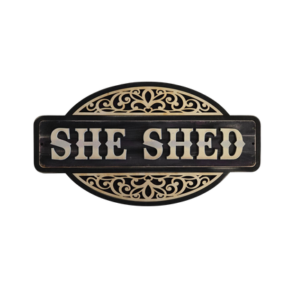 She Shed Wooden Sign – Laser Cut Rustic Garden & Backyard Decor