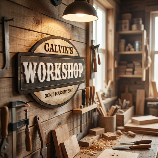 Personalized Workshop Wooden Sign – Laser Cut Garage & Man Cave Wall Decor