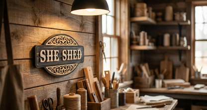 She Shed Wooden Sign – Laser Cut Rustic Garden & Backyard Decor