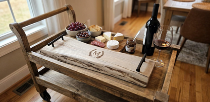 Personalized Live-Edge Charcuterie Board with Handles | Custom Monogram Serving Board